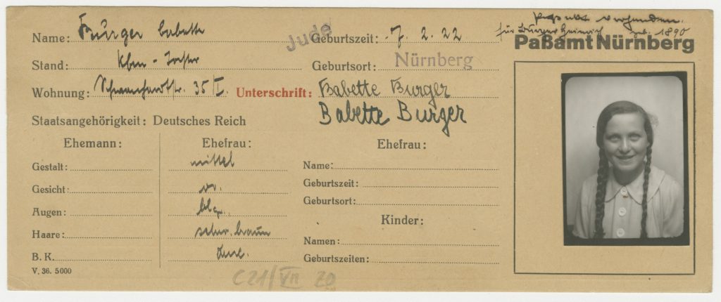 Dokumente zu Bärbel Oppenheimer, geb. Burger (Quelle: Stadtarchiv Nürnberg)