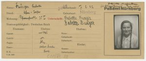 Kennkarte Babette Burger(später Bärbel Oppenheimer), Quelle: Stadtarchiv Nürnberg